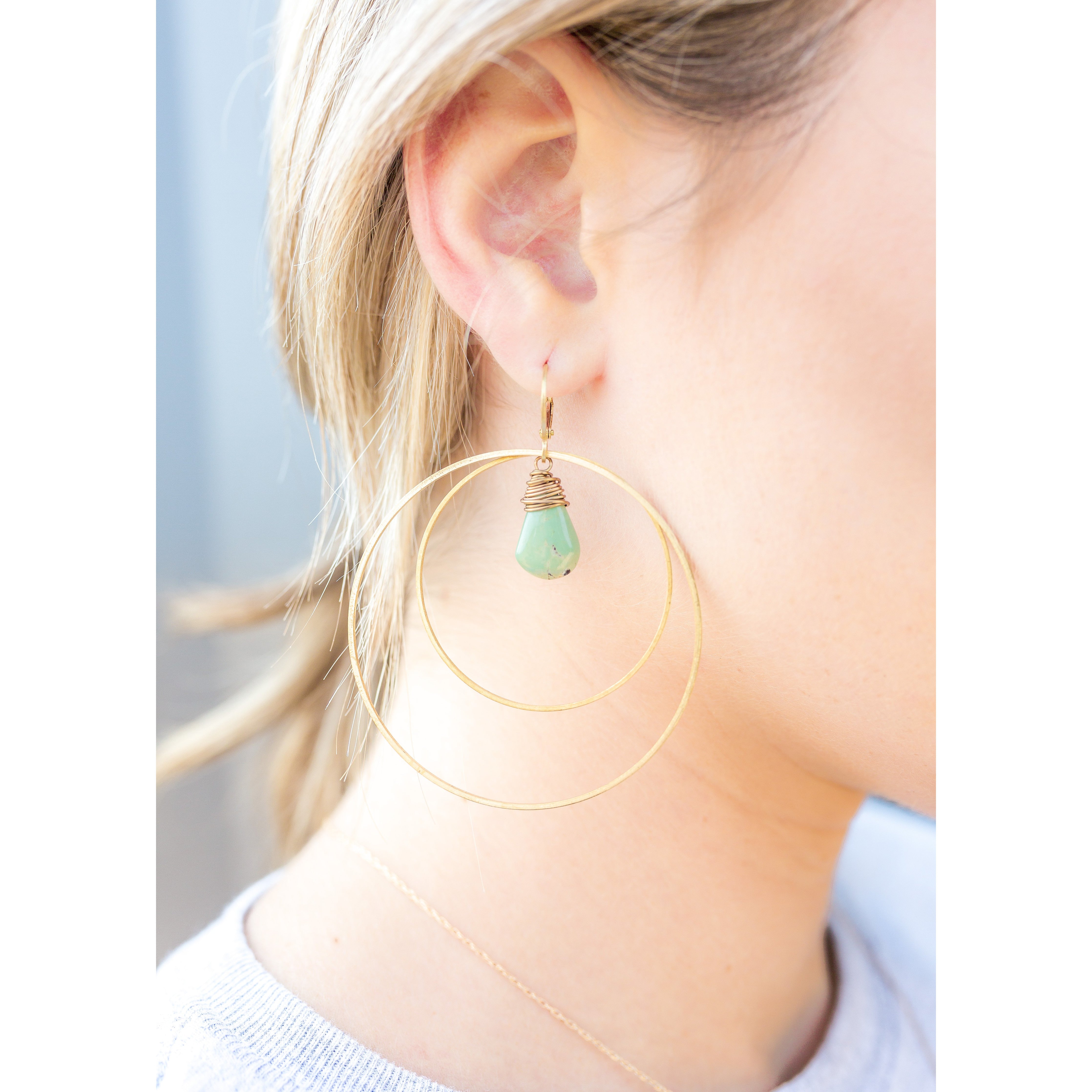 Turquoise Stone Orbit Hoop Earrings