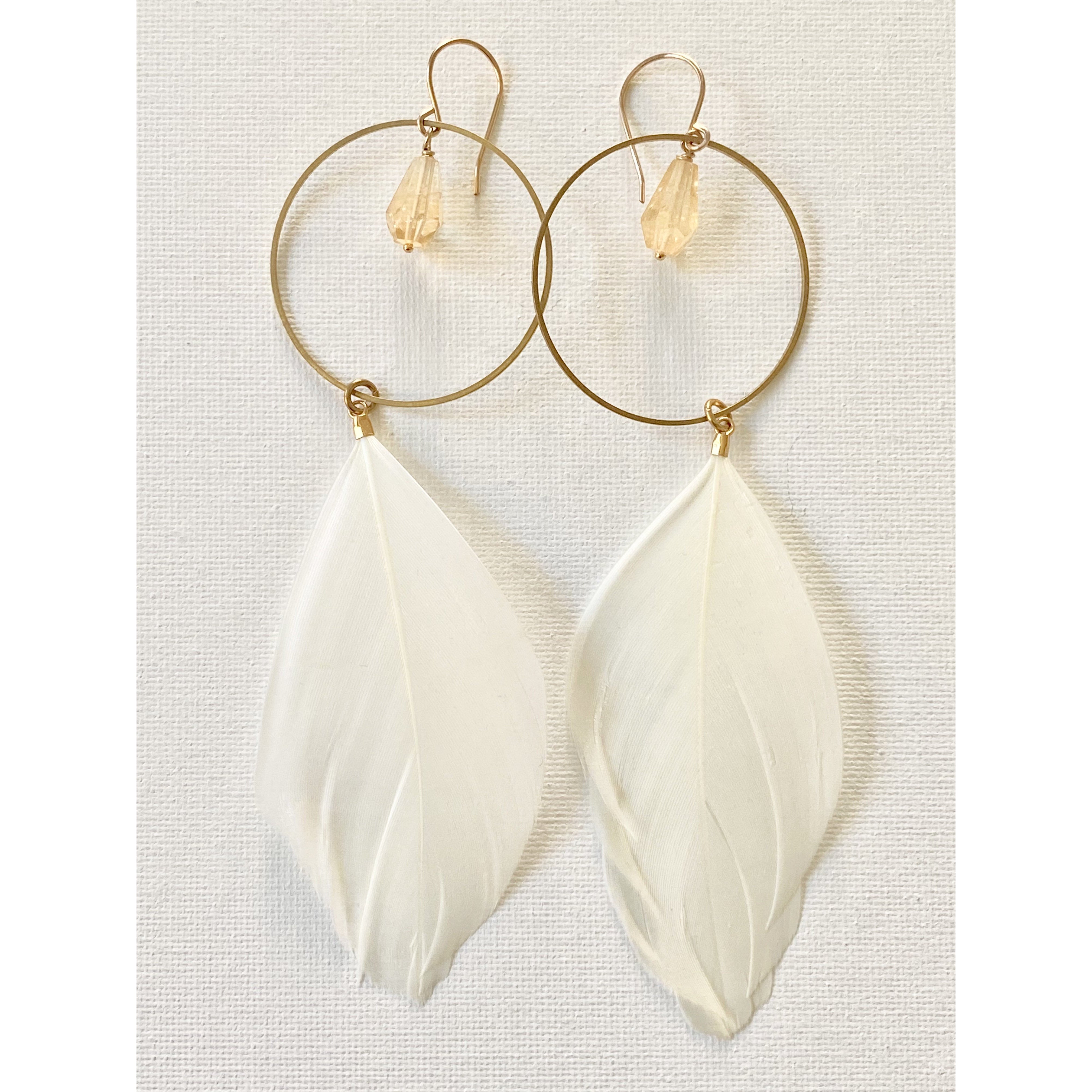 Hoop and Stone Feather Earring
