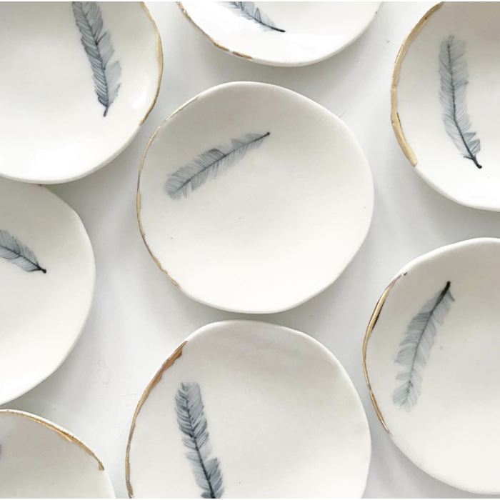 Ceramic Ring Dish Feather Print